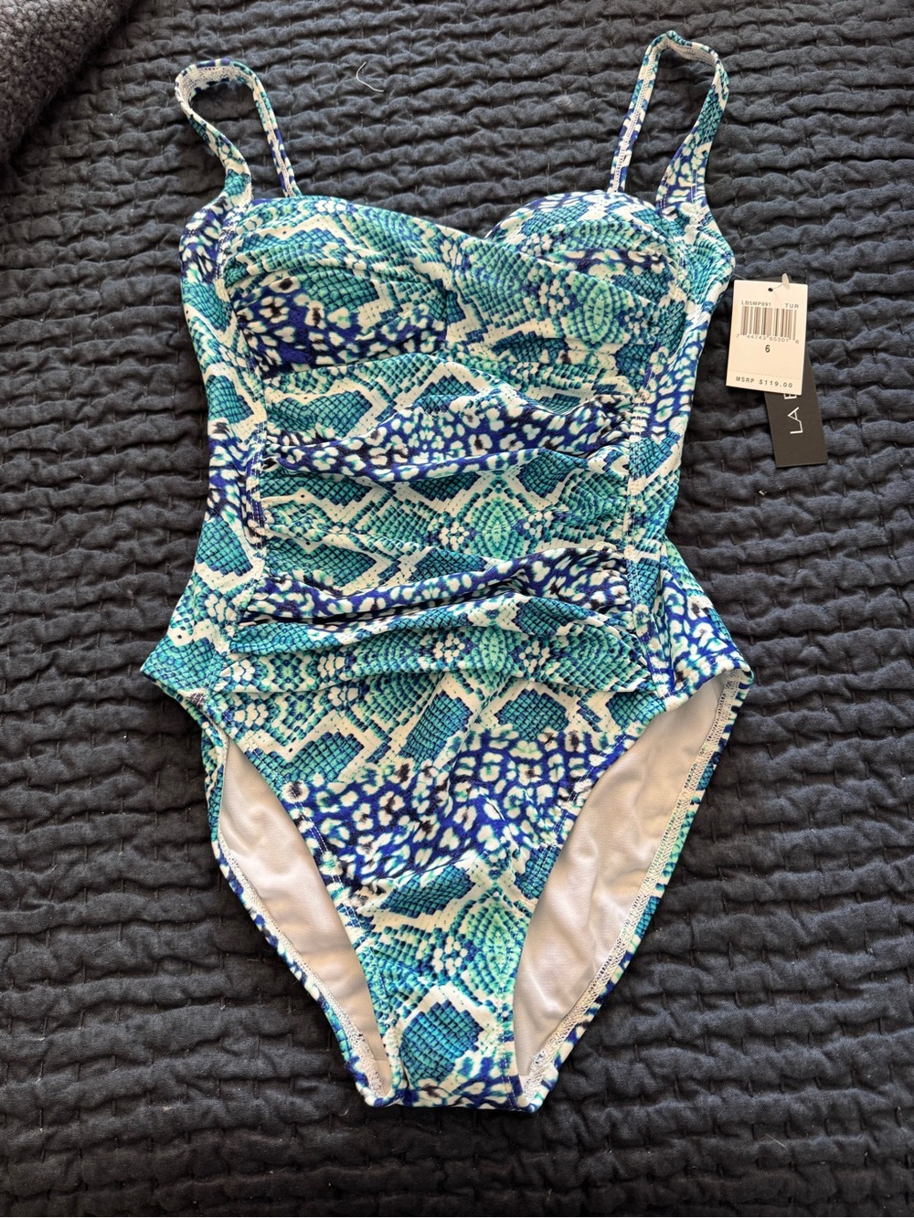 La Blanca Blue & Teal Printed Swim Top with Strappy Detail